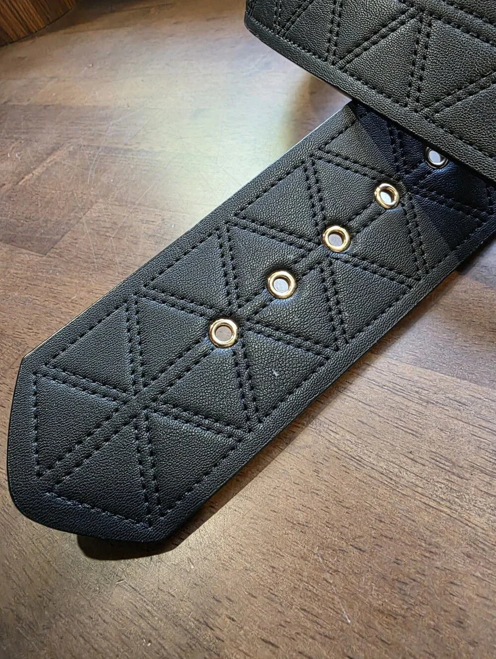 SHEIN Black Wide Waist Belt Quilted Geometric Pattern Square Buckle Boho